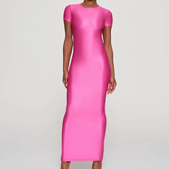 SKIMS Shine Spandex Jersey Maxi Dress in Hot Pink - Picture 2 of 6